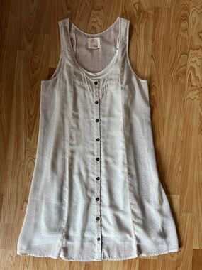 Quiksilver Light Beige Button-Front Mini Dress with Tiny Dot Print
